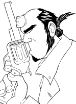 coloriage hellboy arme contre le front